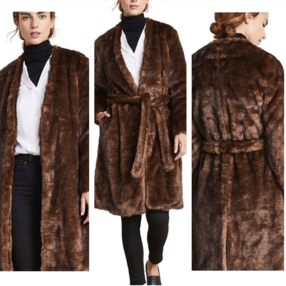 Nwt Frame Denim Faux Mink Long Wrap Coat - Picture 3 of 17
